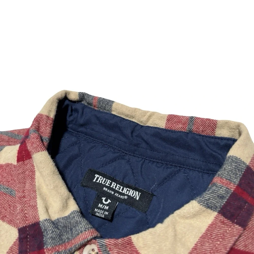 True Religion Men's Quilted Lined Plaid Flannel Shirt Jacket Size Medium 21 x 28